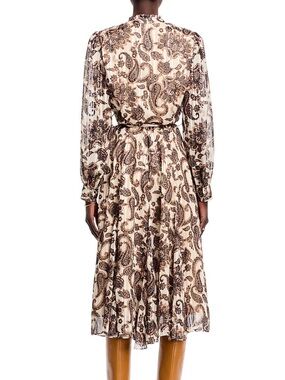 Elie tahari Cream and Brown Paisley Long Sleeve Midi Dress